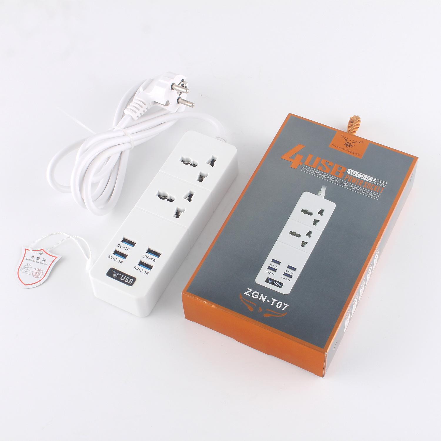 Power Strip 10A 2500W 1/2/3 Way AC Socket EU/UK/US/AU Plug 4 USB Travel Adaptor with Switch 2m Extension Cord PC Explosion Proof