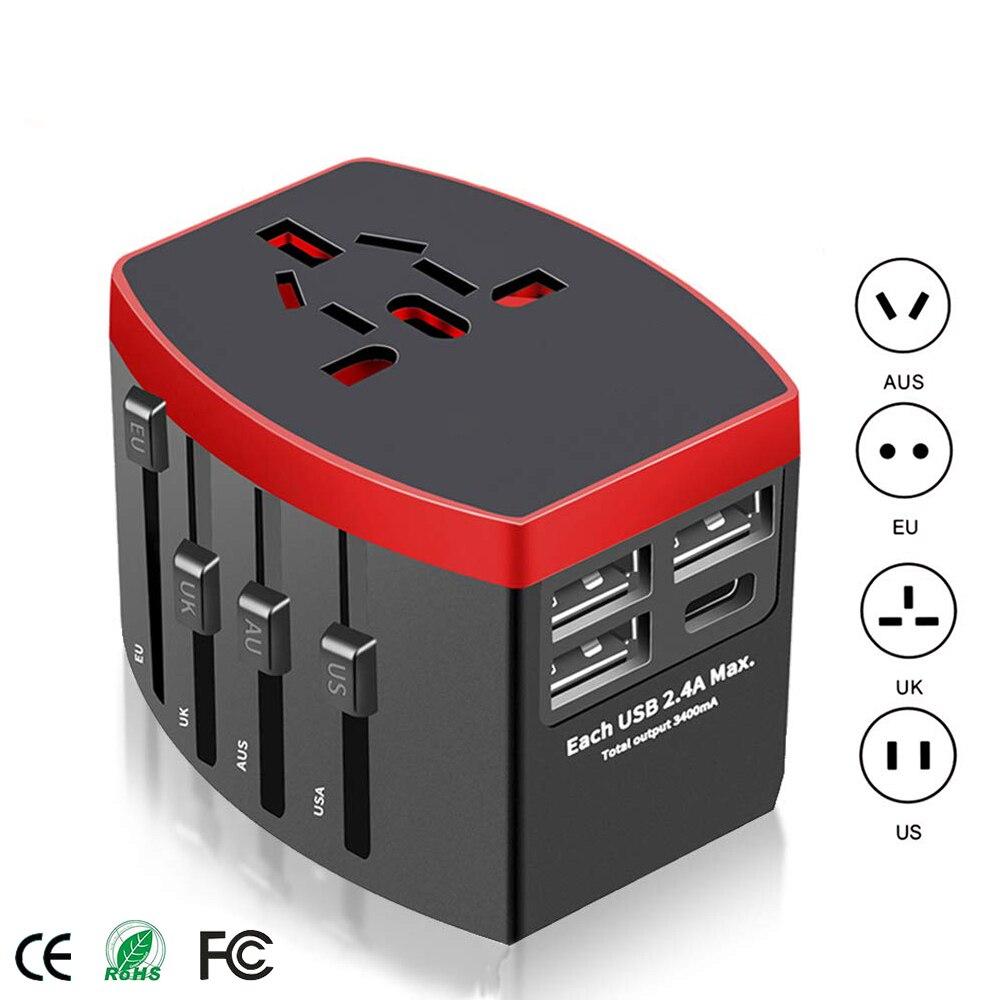 Travel Adapter, Universal Power Adapter, All-in-one with Type C, for UK/EU/AU/US