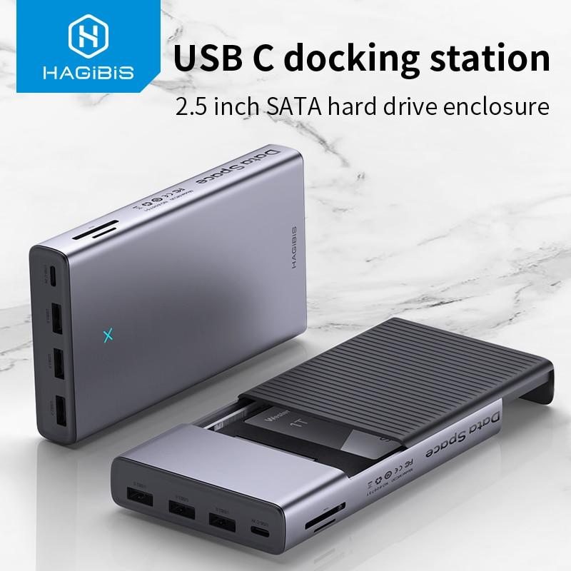 USB C HUB with Hard Drive Enclosure, 2.5 SATA to USB 3.0, Type C, Adapter for External SSD Disk, HDD case