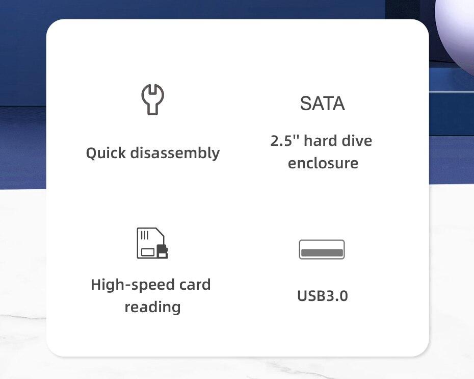 USB C HUB with Hard Drive Enclosure, 2.5 SATA to USB 3.0, Type C, Adapter for External SSD Disk, HDD case