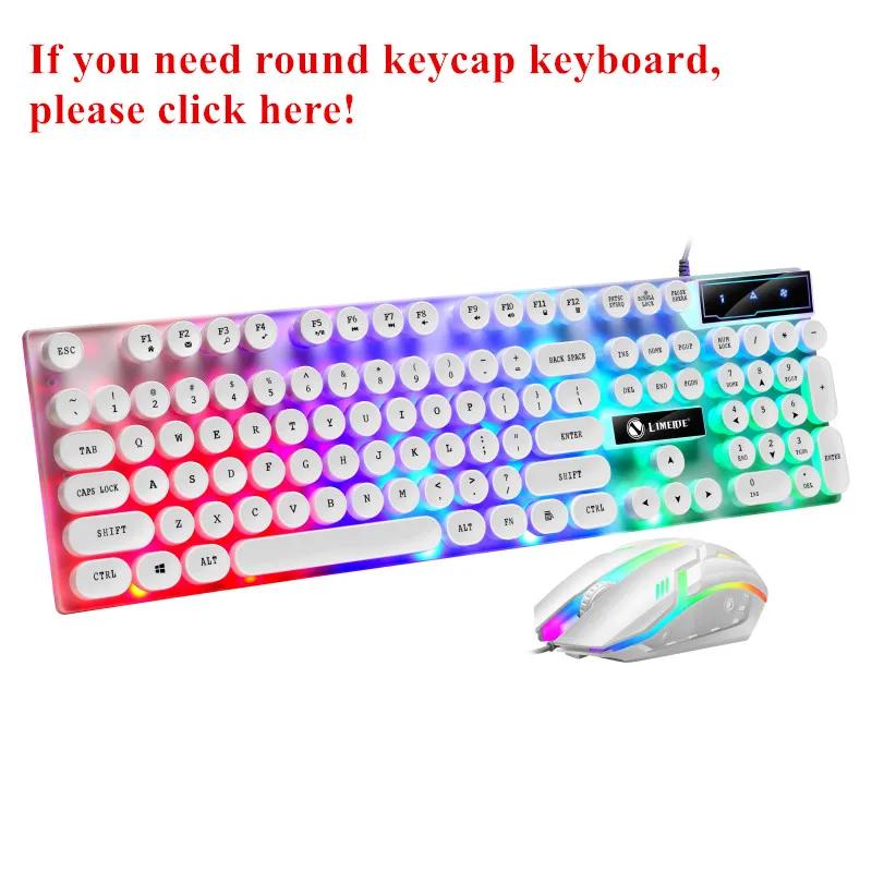 USB Wired Gaming Keyboard Mouse Set PC Rainbow Colorful LED Backlit Gamer Gaming Mouse and Keyboard Combos Kit Home Office